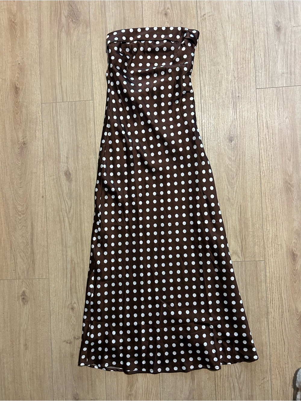 Paper Heart Brown Polka Dot Strapless Maxi Dress